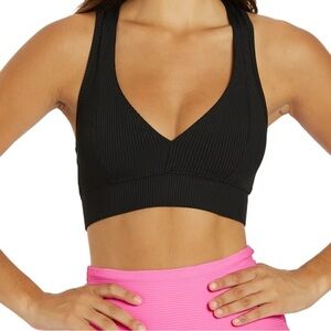 Urban Outfitters / Year of Ours Tessa Ribbed V-Bra / Black Sports Bra in medium